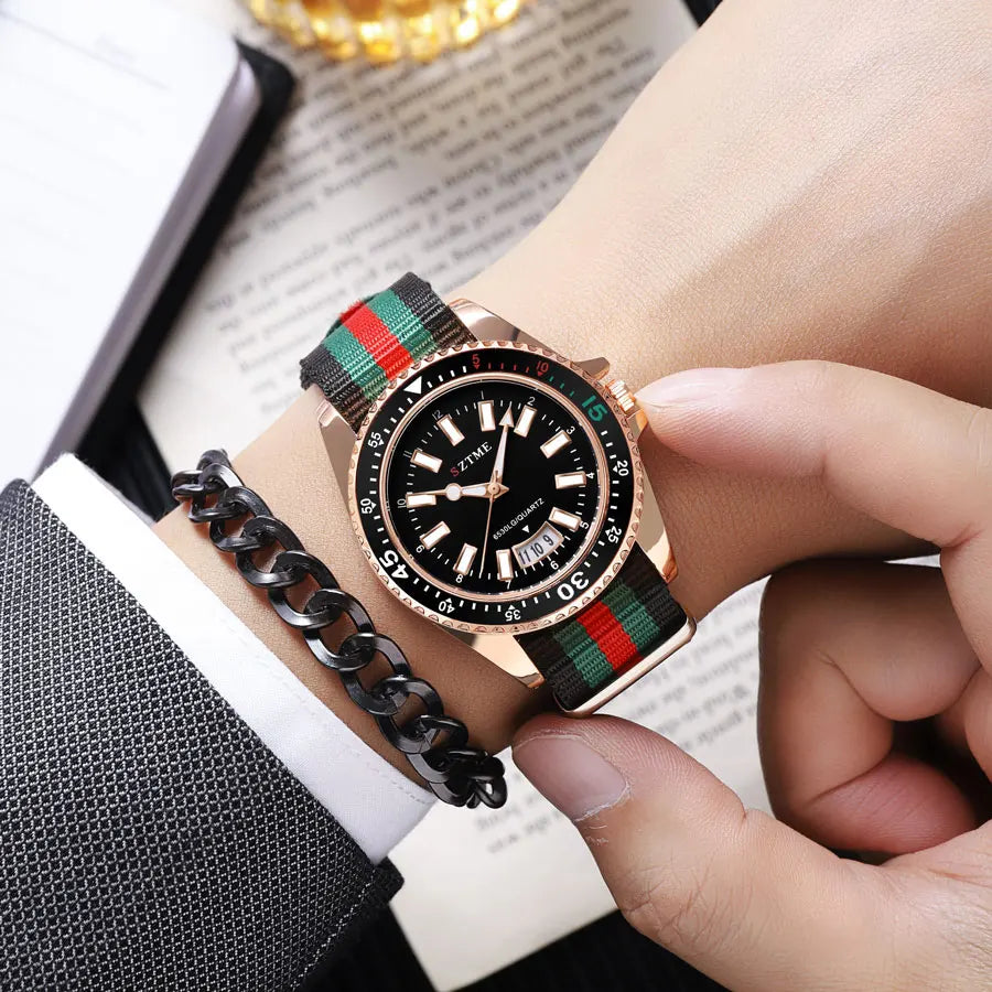 Reloj con calendario con correa de nailon a la moda para hombres
