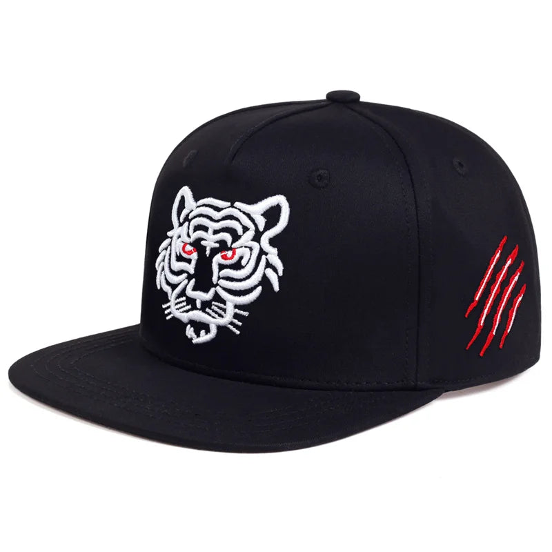 Gorra de béisbol con bordado de tigre negro de algodón