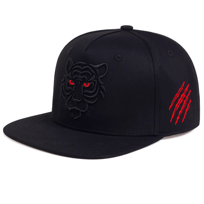 Gorra de béisbol con bordado de tigre negro de algodón