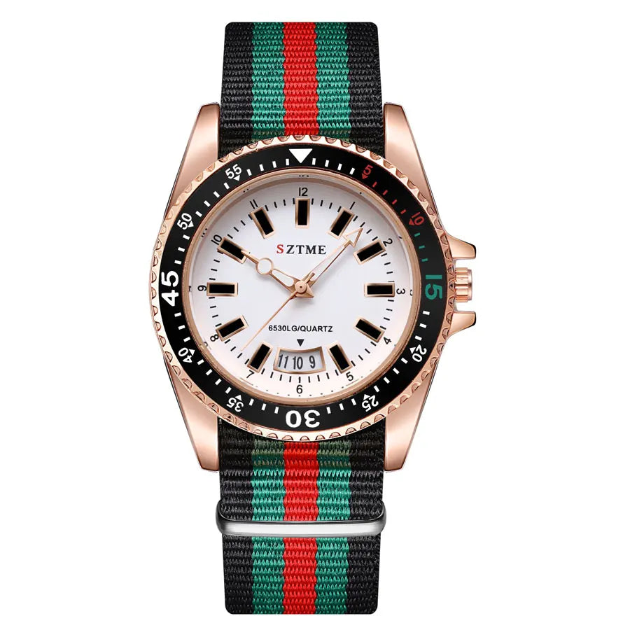 Reloj con calendario con correa de nailon a la moda para hombres